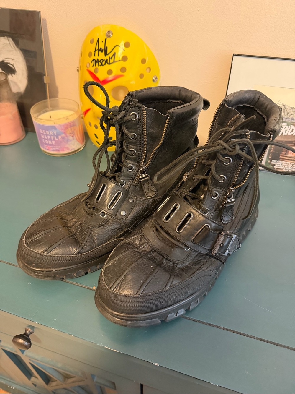 Men’s Size 12 Polo By Ralph Lauren Andres Black Leather Punk Grunge Boots